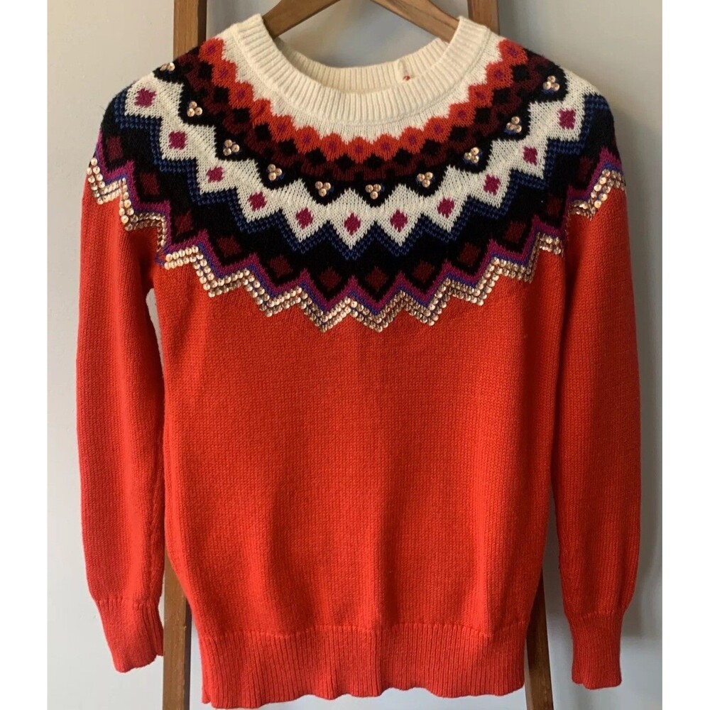 Old Navy Fair Isle Red Christmas Ugly Party Sweater Size X-Small Sequin